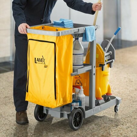 LAVEX Gray 3-Shelf Janitor Cart with Yellow Vinyl Zippered Bag 274JC3GYZPYL